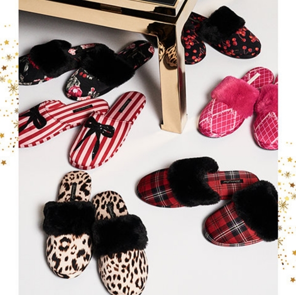 NWT Victoria's Secret Faux Fur Black W/ Cherries Slippers - Picture 2 of 6